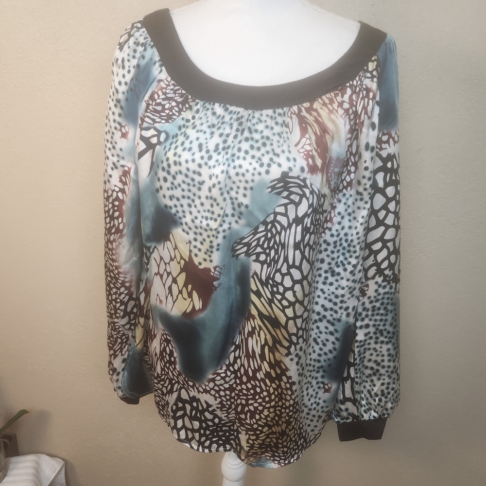One West Butterfly Wing Print 100% Silk Vintage Blouse Medium (8091)